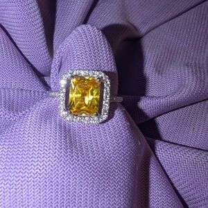 Yellow Halo Ring on Silver Band
